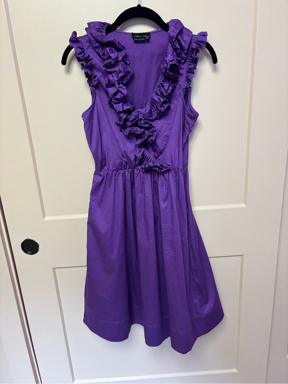 Y2K Vintage 2000s Max & Cleo Purple Ruffle V-Neck Sleeveless Dress